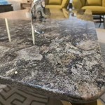 High-End Marble Coffee Table with Wood Veneer Legs and Polished Metal Accents